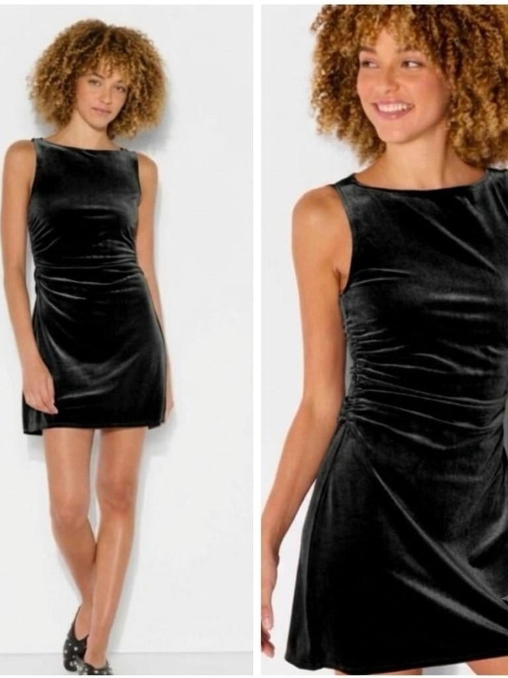 Wild Fable Black Velvet Ruched Mini Dress Quiet Luxury Holiday Party